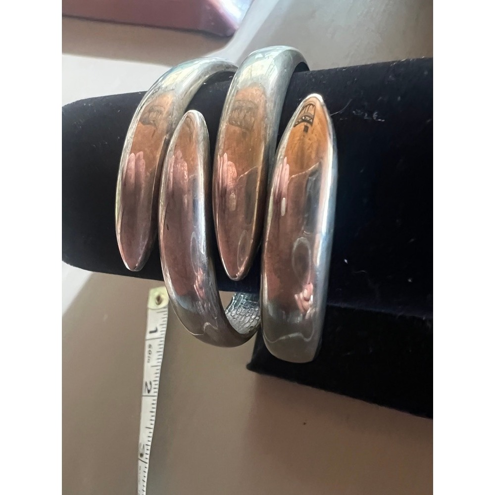 Hinged Bypass Cuff Bracelet Metallic Wrap Silver Chunky Edgy Bold Arm Candy